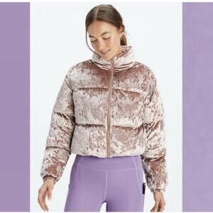 Fabletics Wander Crushed Velour Cropped Puffer Jacket Neutral Size S